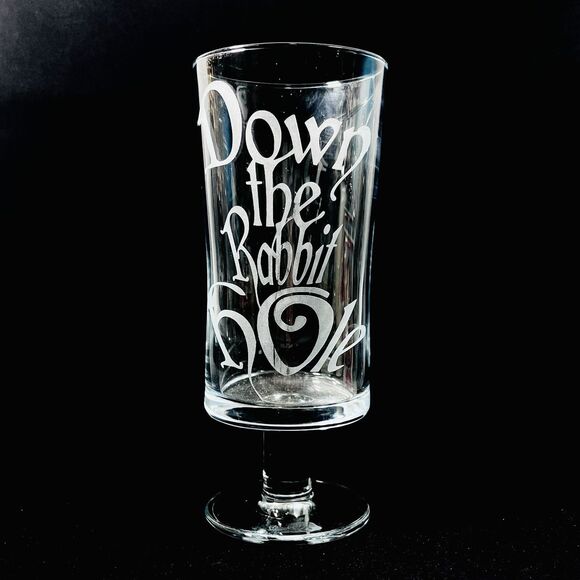 Alice In Wonderland Parfait Etched Glass Set of 4 Custom Made Footed Clear OOAK - Picture 3 of 10